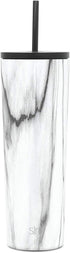 Simple Modern Insulated Tumbler Cup with Flip Lid and Straw Lid | Reusable Stainless Steel Water Bottle Iced Coffee Travel Mug | Classic Collection | 28oz (830ml) Pattern: Carrara Marble