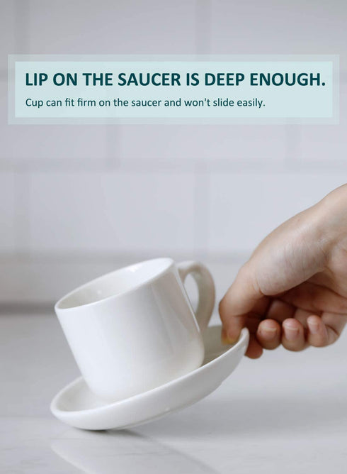 Teocera Porcelain Cappuccino Cups with Saucers - 6 Ounce for Coffee Drinks, Latte, Cafe Mocha, and Tea - Set of 6, Turquoise