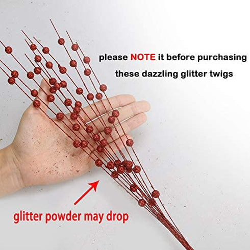 Greentime 10 Pack Red Artificial Glitter Berry Stem Ornaments 15.7 Inches Fake Christmas Picks Decorative Glitter Sticks for Christmas Tree DIY Wreath Crafts Gift Fireplace Holiday Home Decor