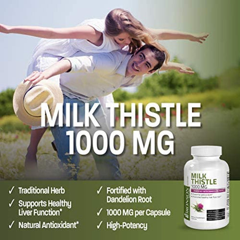 Milk Thistle 1000mg Silymarin Marianum & Dandelion Root Liver Health Support 120 Capsules