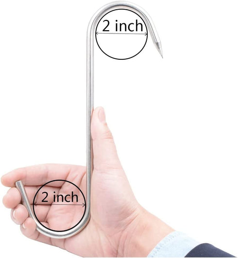 10" Meat Hooks,8mm Heavy Duty S-Hooks HONSHEN Stainless Steel Meat Processing Butcher Hook 4Pack