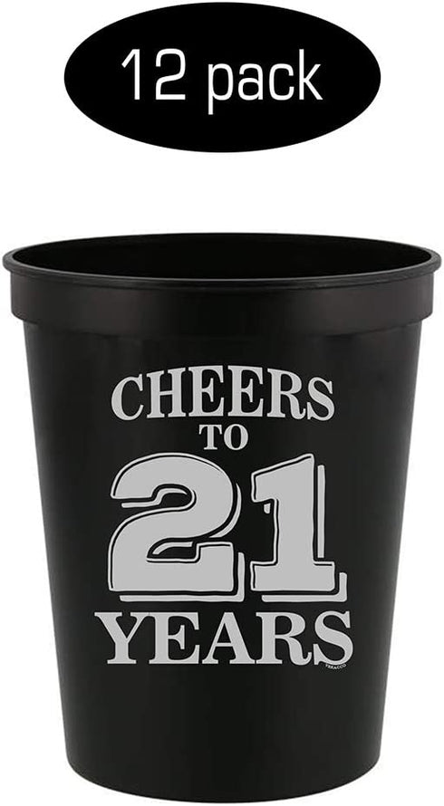 Veracco Cheers To 21 Years Twenty First Stadium Party Cup Funny 21s Birthday Gag Gifts For Him Herr Party Favors Decorations (Black, 12)