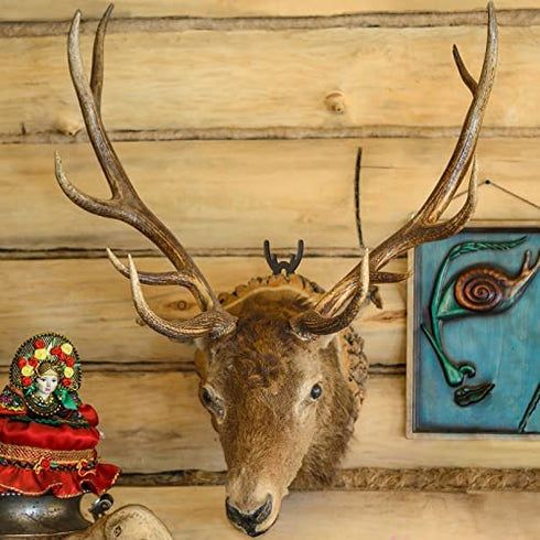 Moxweyeni European Mount Skull Hanger Deer Hooks Antler Style Mounts Hanging and Mounting Easy Installation for Living Room Bedroom Home Decor Indoor Outdoor Use (4 Pieces) (4), Black