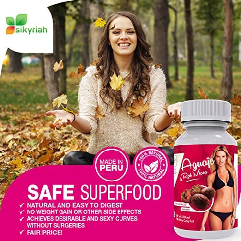 Sikyriah Curves Capsules for Women - Natural Supplement - 1000 mg per Serving - Butt and Breast Enhancement Pills - Aguaje and Red Maca Root from Peru - Pdf Guide - USDA Certified