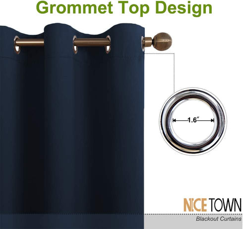 NICETOWN Living Room Curtain, Window Treatment Energy Saving Thermal Insulated Solid Grommet Blackout Drape/Drapery (Navy, Sold Individually, 42 by 84-inch)