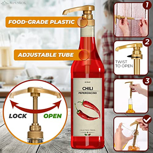 4Pcs Coffee Syrup Pump Dispenser Compatible with Torani Syrup Pump - Creamer Pump for Coffee Syrup Bottle (25.4 oz-750ml) - Davinci Syrup Pump Bottle Pump Dispenser Coffee Syrup Pumps by Alpenkok