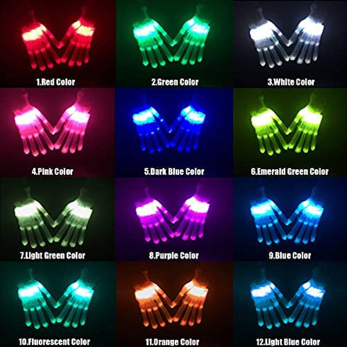 GLEDLOVES LED Gloves,LED Light Up Gloves for Kids Teens and Adults,Toy Gifts for 5-12 Year Old Boy Girl Teenage, Stocking Stuffers for Men Women,12 Colors,in Halloween Chrismas Birthday Party(1Pair/L)