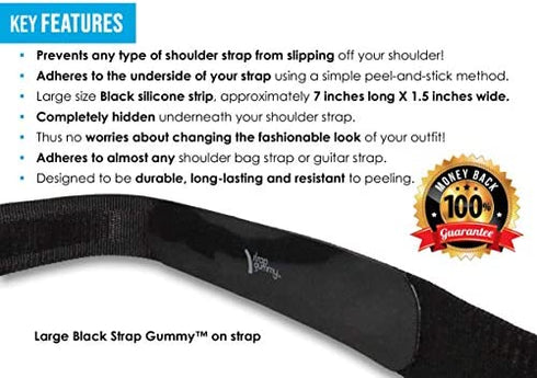 Strap Gummy - Prevent Strap Slips - The Original Non Slip Shoulder Strap Grip Strips – Set of Large Black or Small Semi-Clear