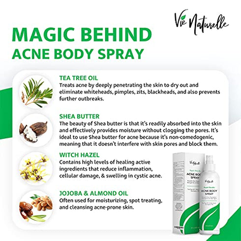 Face, Body Acne Spray with Benzoyl Peroxide - Salicylic Acid - Butt, Back Acne Treatment - Cystic Hormonal Acne Treatment, Body, Chest Spray with Tea Tree Oil - for Men, Women, Teens - Acne Body Spray