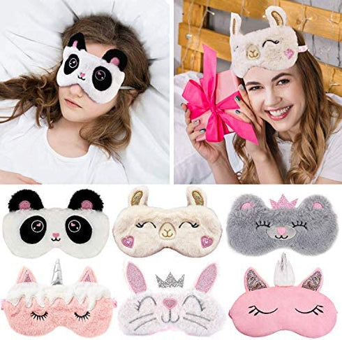 Sleep Mask for Kids Sleeping Mask ,Aniwon 6 Pack Cute Animal Eye Mask for Sleeping Unicorn Sleep Mask for Kids Girl Soft Plush Blindfold Covers Eye Mask for Women Girls Kids Favor