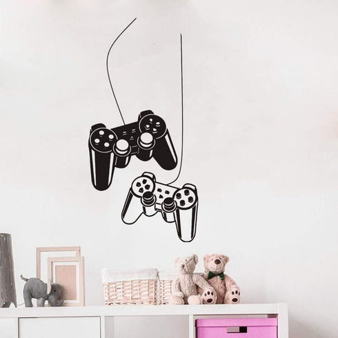 Wall Art Decal Joystick Gamer Video Controller Boy Room Gaming Room Decoration Wall Sticker Removable Kids Playroom Mural Y-209 (Black, 42x70cm)