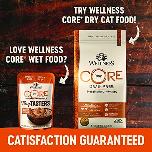 Wellness CORE Tiny Tasters Wet Cat Food, Complete & Balanced Natural Pet Food, Made with Real Meat, 1.75-Ounce Pouch, 12 Pack (Adult Cat, Flaked Tuna & Salmon)