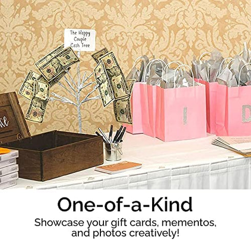 White Money Tree Gift Holder with Clips and LED Light Tips - Gift Card Holder Tree with 10 Photo Clips - Gift Card Tree Holder for Birthdays, Christmas, Weddings etc. - 17 inches tall - by Mein Schatz