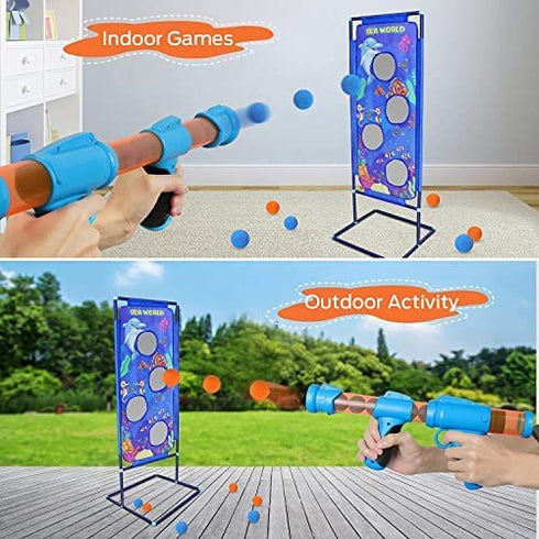 STOTOY Shooting Game Boys Toys, Christmas Birthday Gifts Toys for 5 6 7 8 9+ Years Old Boys Girls, Pack of 2 Kids Toy Guns with Shooting Target for Nerf, 24 Foam Balls, Activity Party Game for Kids