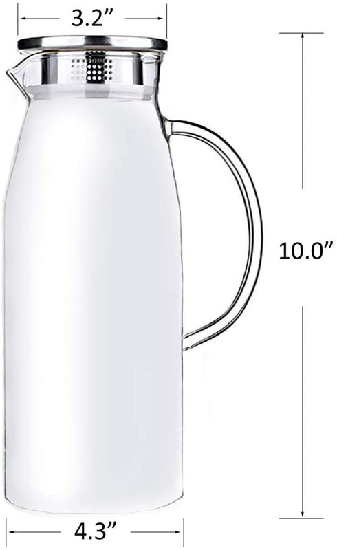 Artcome 60 Ounces Glass Iced Tea Pitcher with Stainless Steel Strainer Lid, Hot/Cold Water Jug, Juice Beverage Carafe