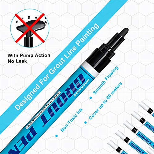 NADAMOO 10pcs Grout Pen Black with Replacement Nibs, Tile Grout Paint Pen Grout Shine Touch Up Repair Marker Tile Gap Coating to Restore and Renew The Look of Tile Grout Line