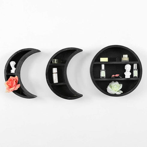 CALIDAKA Wall Mounted Moon Shelf,Wooden Crescent Moon Shelf,Storage Shelf Wooden Floating Shelves Hanging Storage Display Shelf for Crystal, Small Photos or Witchy Room Decor