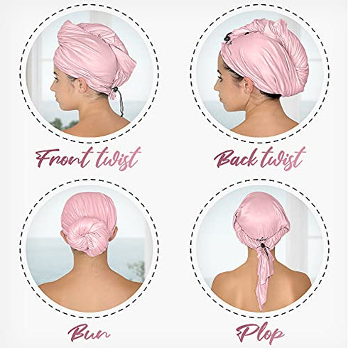 THE PERFECT HAIRCARE Ultra-Fine Microfiber Hair Towel Wrap & Wet/Dry Detangling Hair Brush Anti-Frizz Turban for Curly or Wavy Haired Women Girls & Kids - Quick Drying - Good for Travel (Pink)