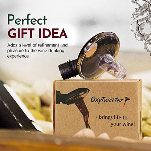 OxyTwister Wine Aerator Pourer-Premium Aerating and Decanter Spout-Improves Wine Taste and Aroma-Prevent Wine Leak-Red Wine Bottle Stopper-Portable Wine Accessories