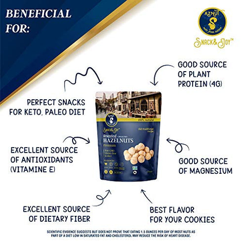 AZNUT Roasted Hazelnuts Natural Non-GMO Certified, Unsalted, Dry Roasted, Kosher Certified, Resealable Bag 6 oz
