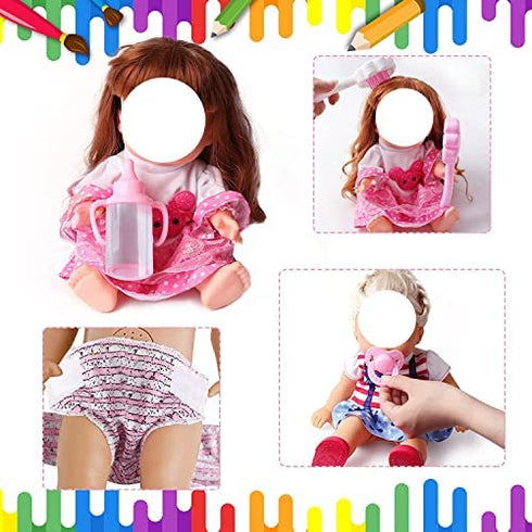 Baby Doll Clothes Fits 12'' 13'' 14'' 15''Bitty Girl Alive Baby Doll Clothes Diapers 360°Sewing Dresses for with Doll Nappies, Milk Bottle, Nipple, and Doll Accessories Pack of 25 Bag Set