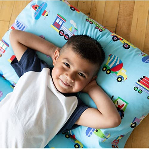 Wildkin Kids Floor Lounger for Boys and Girls, Travel-Friendly and Perfect for Sleepovers,Requires 4 Standard Size Pillows (Not Included),Measures 69.5 x 27 Inches (Trains, Planes and Trucks)