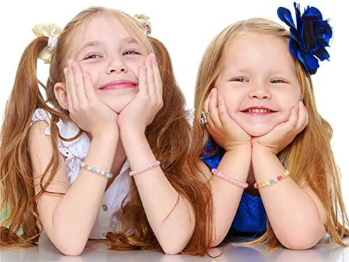 BGSHEMNI 6 Pieces Princess Bracelets,Rainbow Stretchy Bead Bracelets Pink Love Bracelet,Girls Costume Jewelry Set