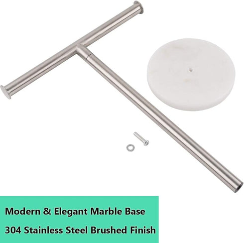 Hand Towel Holder with Heavy Marble Base, T-Shape Towel Rack, Modern Tree Rack Free Standing for Bathroom Vanity Countertop, 304 Stainless Steel, Brushed Finished (Silver)
