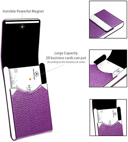 Padike PU Leather Business Card Holder for Women Slim Pocket Business Name Card Holder Stainless Steel Business Card Case with Magnetic Shut (Purple)