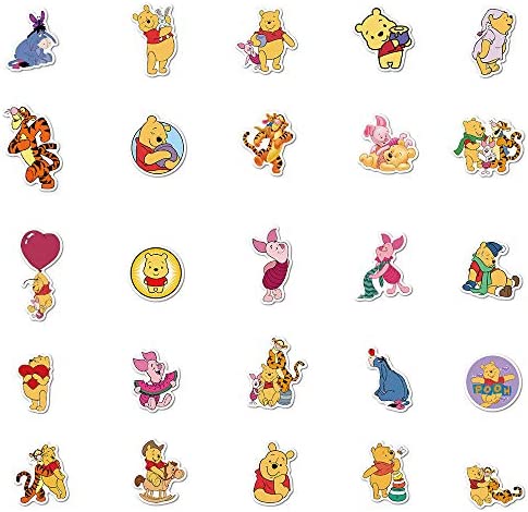 Winnie The Pooh Stickers| 50pcs PVC Waterproof Cute Disney Vinyl Decals Stickers Piglet Eeyore Pooh Bear Tigger Stickers Gift for Teen Boy and Girls DIY Laptop Notebook Water Bottle Suitcases Phone