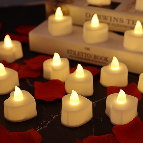 Flameless Tea Lights Candles, 24Pack LED Candles Battery Operated, 2000Pcs Fake Rose Petals, 24Pcs Red Heart Shaped Valentines Day Balloons for Romantic Night, Perfect Valentines Day Decoration Decor