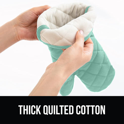 Gorilla Grip Heat Resistant Thick Cotton Oven Mitts, 15 Inch, Soft Quilted Lining, Durable Flexible Gloves, Protect Hands from Hot Kitchen Surfaces, Extra Long Cooking Mitt for Baking Sheet, Mint