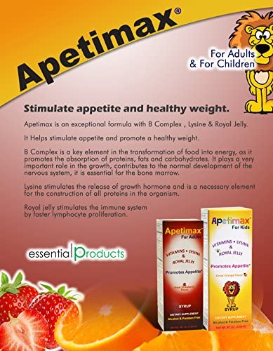 Apetimax Vitamins Lysine Royal Jelly Promotes Appetite Syrup for Adults and Kids (4oz for Kids)