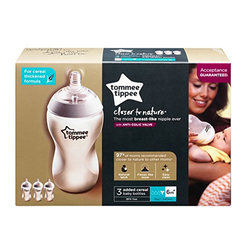 Tommee Tippee Closer to Nature Added Cereal Baby Bottle, Y-cut Bottle Nipple, BPA-free (11oz, 3 Count)