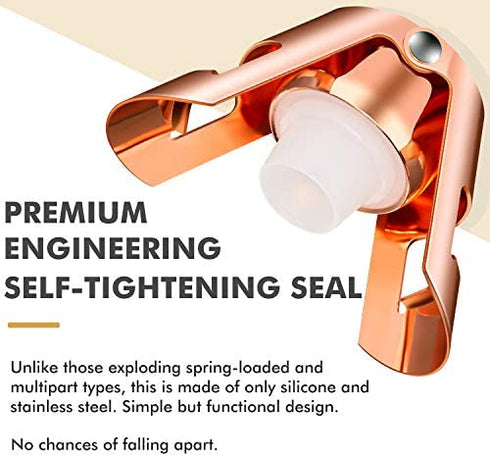 HYZ Champagne Stoppers - Stainless Steel Sparkling Wine Bottle Stopper with Pure Silicone Air Tight Seal - Professional Wine Saver for Champagne?Prosecco and Cava (2Pack Rose Gold)