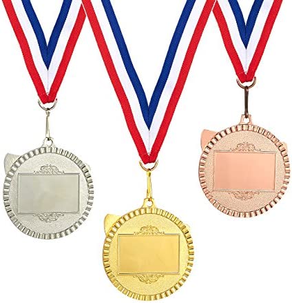 Juvale 3-Piece Award Medals Set, Table Tennis Gold, Silver, Bronze Medals for Ping Pong Games, Competitions, Party Favors, 2.3 Inches in Diameter with 32-Inch Ribbon