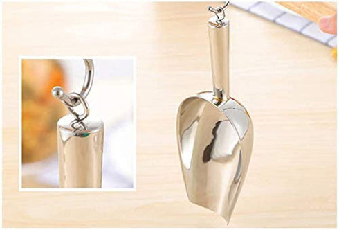 Kenbutsu Stainless Steel Ice Scoop 6 Ounces Set of 2, 8.25 Inch Small Metal Food Scoops for Kitchen Party Bar Wedding, Durable & Heavy Duty, Mirror Finish & Anti Rust, Dishwasher Safe.