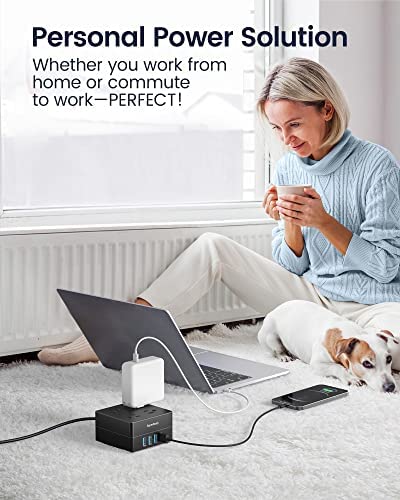 Power Strip, SUPERDANNY 4-Outlet 4-USB Surge Protector, 5 Ft Extension Cord, 900 Joules, Overload Switch, Grounded, Mountable, Desktop Charging Station for Home, Office, School, Dorm, Computer, Black