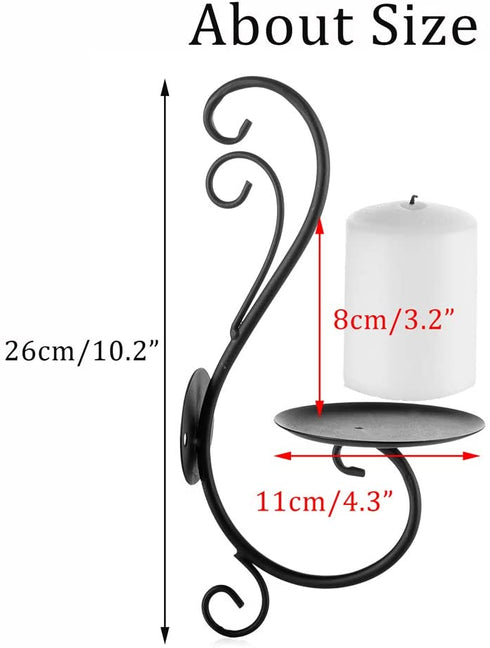 Candle Sconces Wall Decor Black Candle Holder for Pillar - Rustic Decorative Metal Candles Set of 2 for Living Room, Farmhouse, Fireplace, Wedding