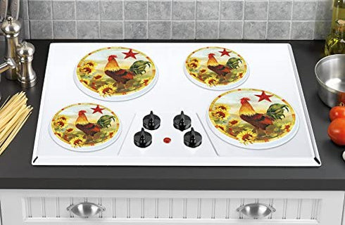 Reston Lloyd Electric Stove Burner Covers, set of 4, Morning Rooster All-Over Pattern