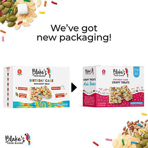 Blake’s Seed Based Crispy Treats – Birthday Cake (6 Count), Nut Free, Gluten Free, Dairy Free & Vegan, Healthy Snacks for Kids or Adults, School Safe, Low Calorie Organic Soy Free Snack