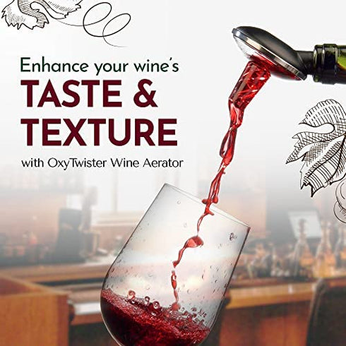 OxyTwister Wine Aerator Pourer-Premium Aerating and Decanter Spout-Improves Wine Taste and Aroma-Prevent Wine Leak-Red Wine Bottle Stopper-Portable Wine Accessories