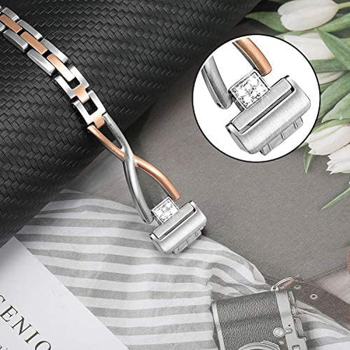 TRUMiRR Women Band for Inspire 2 / Inspire HR / Inspire, Stainless Steel & Crystal Diamond Watchband Jewelry Strap Feminine Wristband Bracelet for Fitbit Inspire 2 / Inspire HR / Inspire Smart Watch