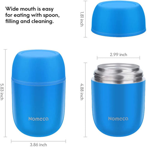 Insulated Lunch Container Hot Food Jar - Wide Mouth Thermoses for Hot Soup Nomeca 16Oz Vacuum Food Container Stainless Steel Thermal Soup Containers with Spoon for Kids Adult Gifts School Office, Blue