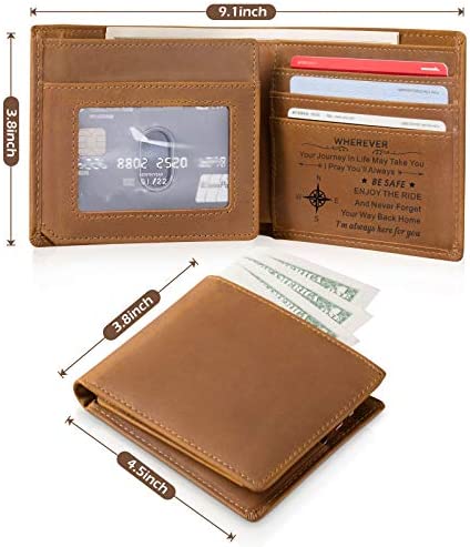 Fundykee Engraved Mens Wallet Personalized Leather Wallet for Men Husband Dad Son Boyfriend Love Custom Gifts (Tri-fold wallet to my son)