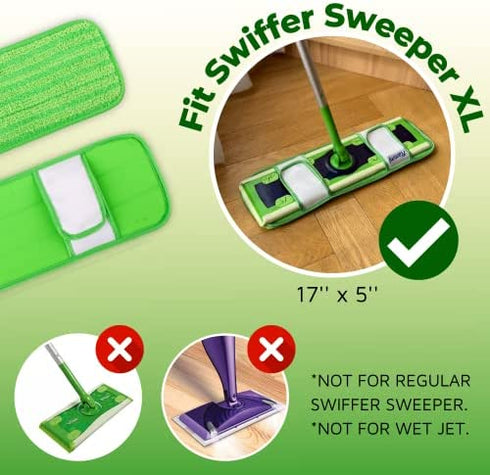 Reusable Dust Mop Pads for Swiffer Sweeper XL, Microfiber Mop Pad Refill Wet Dry Cleaning Pad (Mop is NOT Included)