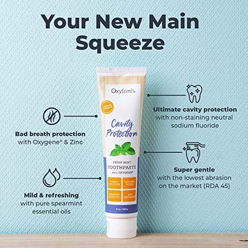 Premium Oxyfresh Cavity Protection – Fresh Mint Fluoride Toothpaste – Low Abrasion Anticavity Toothpaste for Sensitive Teeth – Remineralizing Enamel Repair to Prevent Tartar & Cavities | 5oz