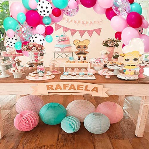 128 Pieces Surprise Party Balloons Garland Arch Kit Decorations Supplies - 12" 5" Rose Red Pink Blue White Polka Dots Latex Balloon Confetti Balloons for Kids Baby Shower Girls Boys LOL Birthday Party