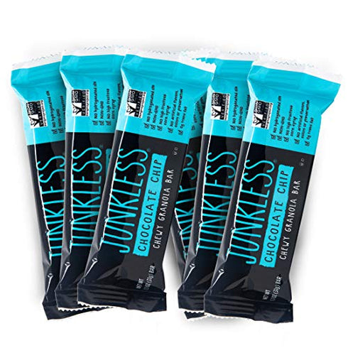 Junkless Chewy Granola Bar Non-GMO, low sugar, great tasting (Chocolate Chip, 1.1 Ounce (Pack of 6))