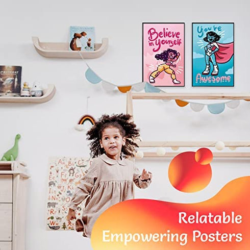 Black Girl Wall Art for Little Girl Room Decor – Black Art Posters for Teen Girls Room Set of 4 - Kids Room Decor for Girls - Girls Wall Decor - Black Woman Wall Art 11x17” - Kids Posters